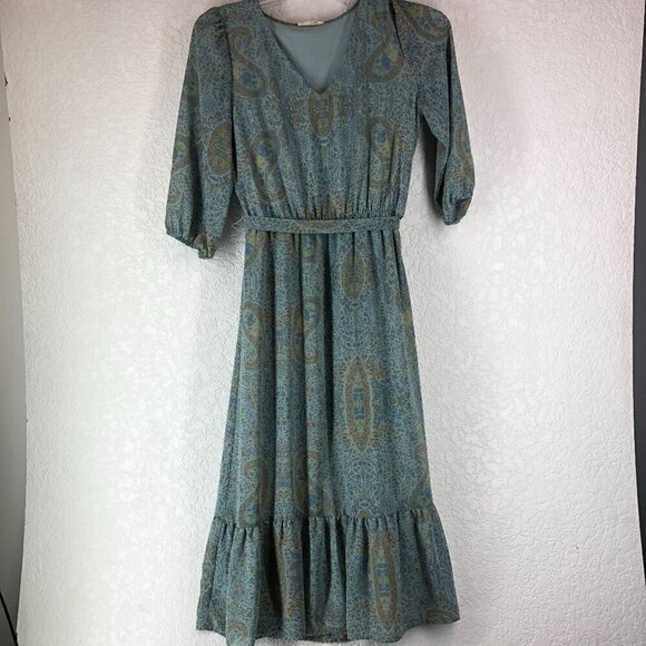 Jane And Delancey Blue And Tan Dress Size Small - Picture 1 of 6